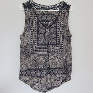 Lucky Brand Blue Top M Sleeveless V-Neck Crochet Asymmetrical Pullover boho